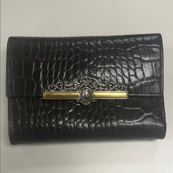 Brighton Tri-fold Elegant Black faux Crocodile-Embossed leather & metal wallet - Picture 1 of 13
